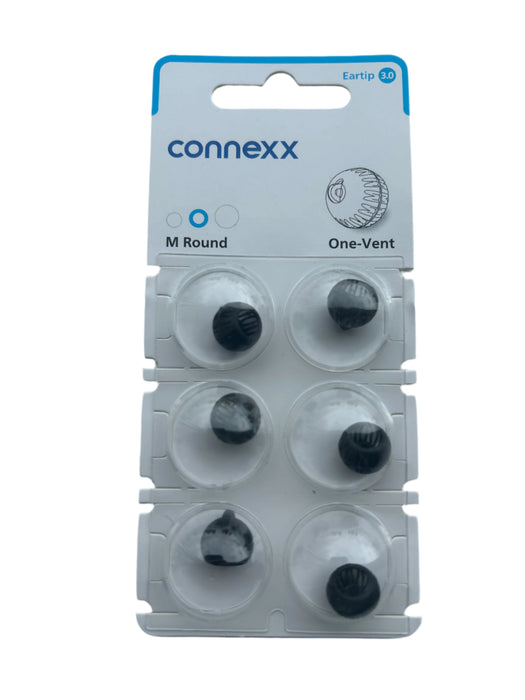 Connexx Eartip 3.0 M Round One-Vent are stainless silicone coverings that protect your hearing aids while allowing them to remain comfortably positioned inside your ear.