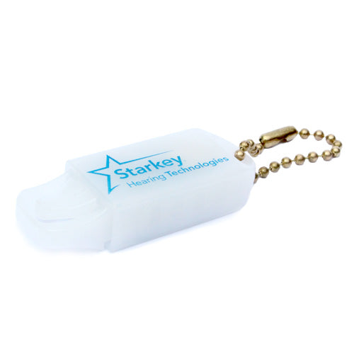 Starkey Key Chain Battery Holder secures your hearing aid batteries to ensure longevity and safety when traveling.